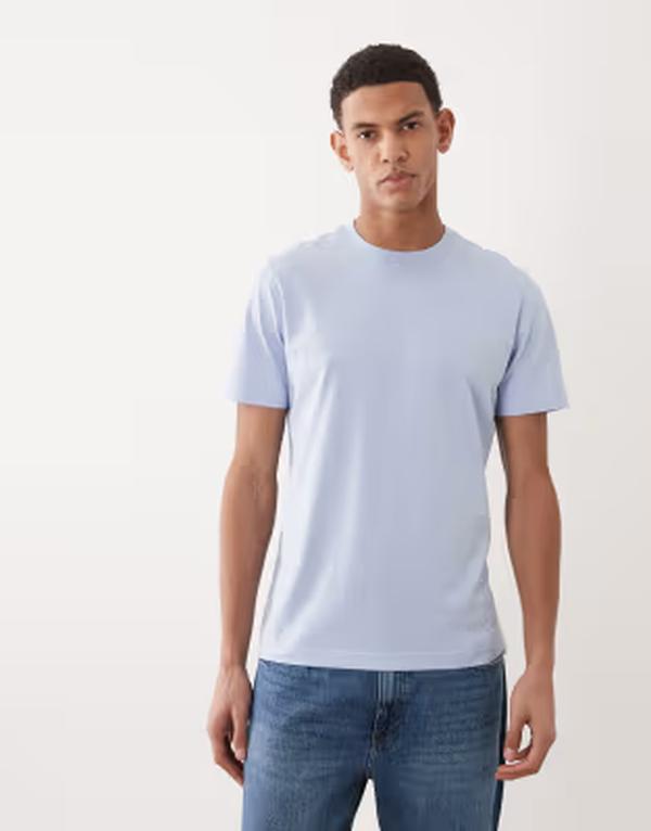 マンゴ メンズ トップス ティーシャツ か細い相応う 綿織物 Mango 100% cotton slim fit-shirt インチ pale blue 青碧