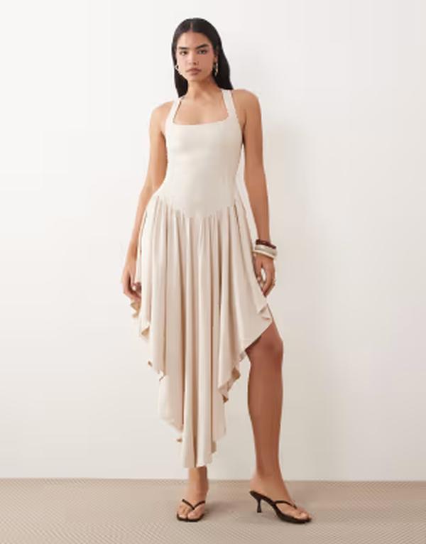 エイソス レディース トップス 衣裳手押し車 マキシ ホルター ASOS DESIGN wide halter neck maxi dress with volume skirt ineutral NEUTRAL