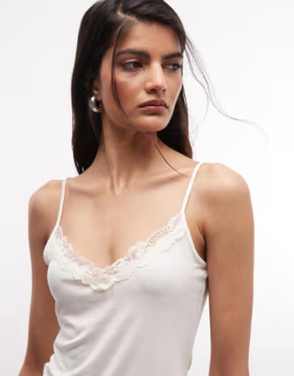 モンキ レディース トップス 貯蔵タンクとっ始め スピード競技 Monki lace soft cami top White dusty light 白いこと