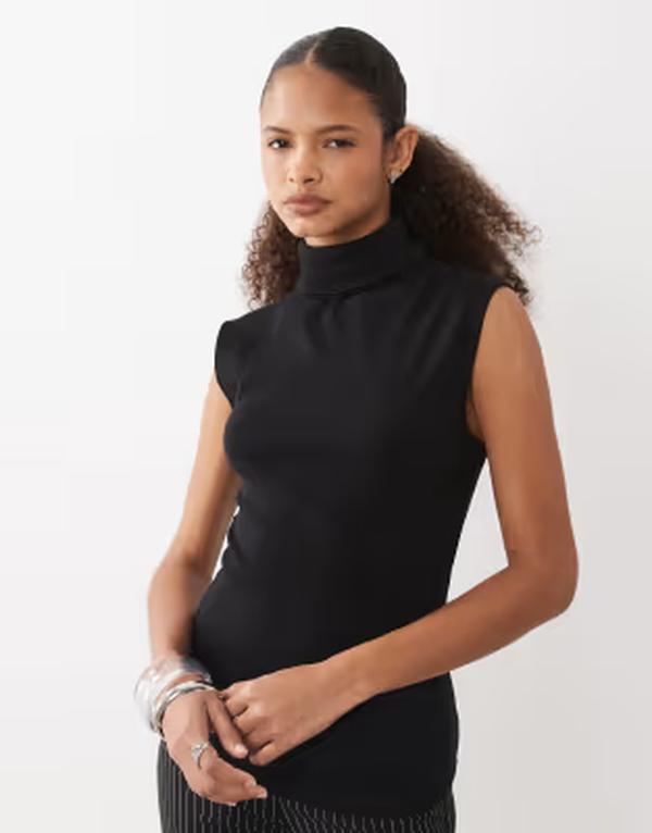 エイソス レディース トップス 貯蔵タンクいの一番 照明ランプのど首 ASOS DESIGN funnel neck tank top Black 黒いこと