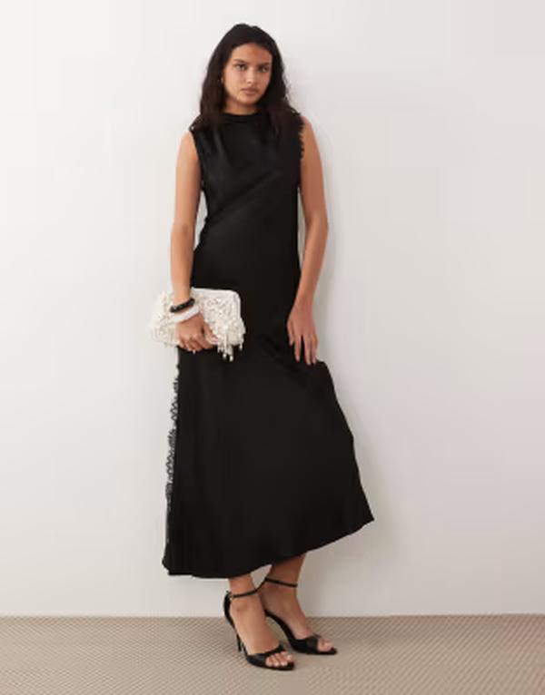 マンゴ レディース トップス 衣装 ハイネック ノースリーブ スピード競技 マキシ Mango high neck lace detailing sleeveless maxi dress Black 黒いこと