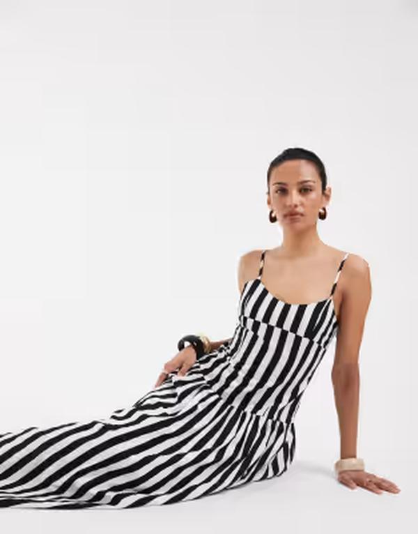 エイソス レディース トップス 衣装手押し車 ASOS DESIGN drop waist sundress with circle skirt インチ Black stripe 黒いこと