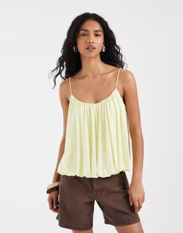 エイソス レディース トップス より良い ASOS DESIGN strappy bubble hem top インチ yellow 黄色