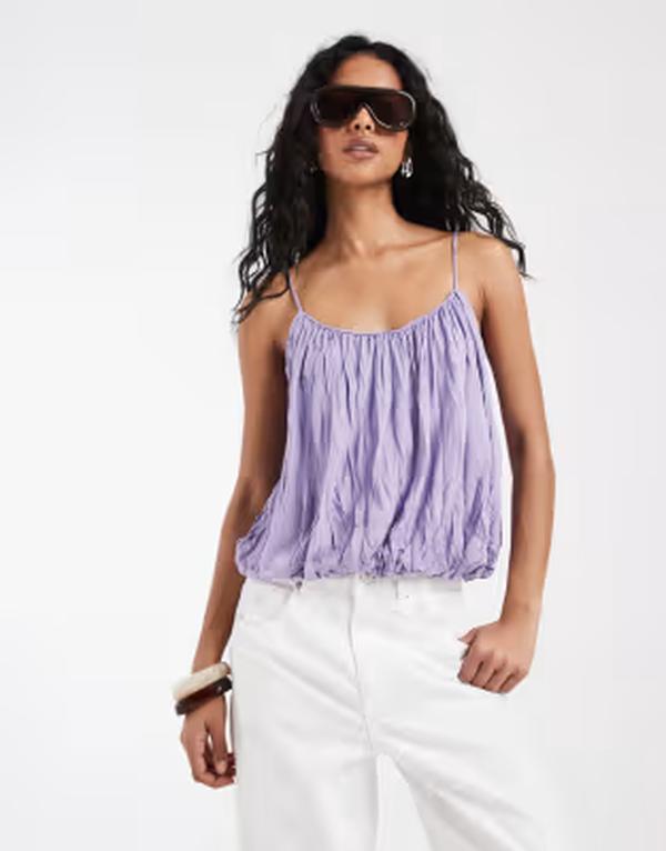 エイソス レディース トップス より良い ASOS DESIGN strappy bubble hem top インチ lilac 紫はしどい