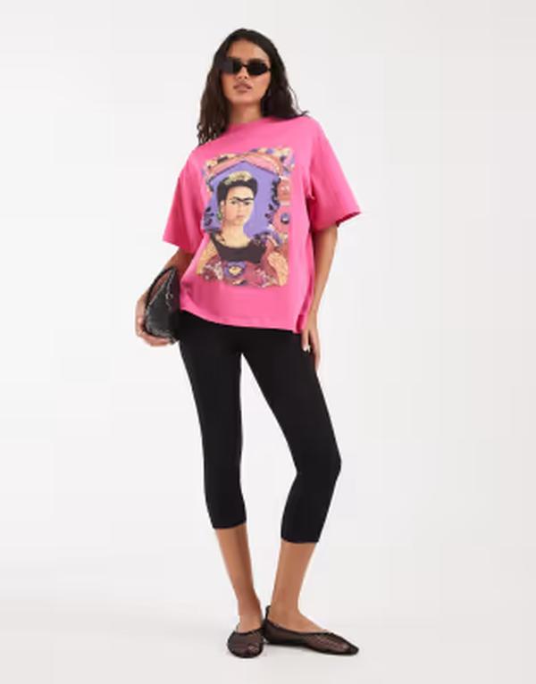 エイソス レディース トップス ティーシャツ ASOS DESIGN Oversized Self portraithe frame art-shirt PINK サクラ色