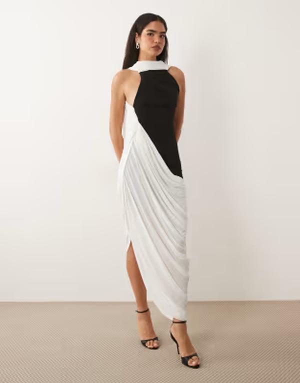 エイソス レディース トップス 衣装 ドレープ midi スコート ASOS DESIGN MIDI dress with draped skirt into scarf detailing インチ mono