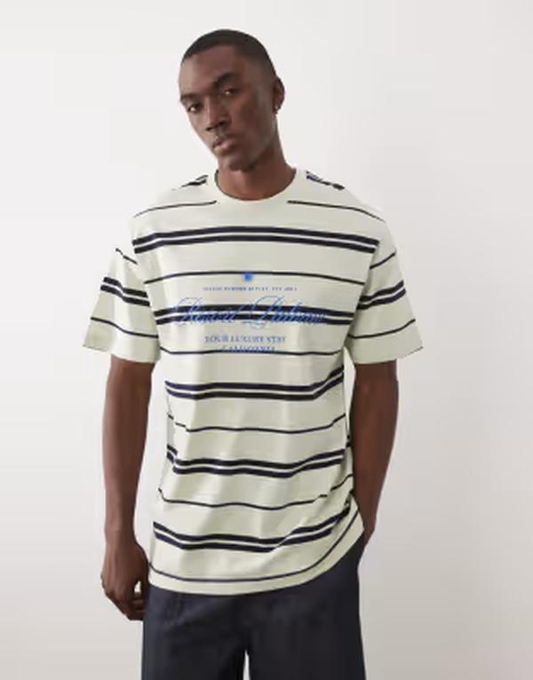 オンリーアンドサンズ メンズ トップス ティーシャツ 伸び伸びする相応う ONLY \u0026 SONS relaxed fit-shirt and navy stripes GreenTNAVBL 米国海軍