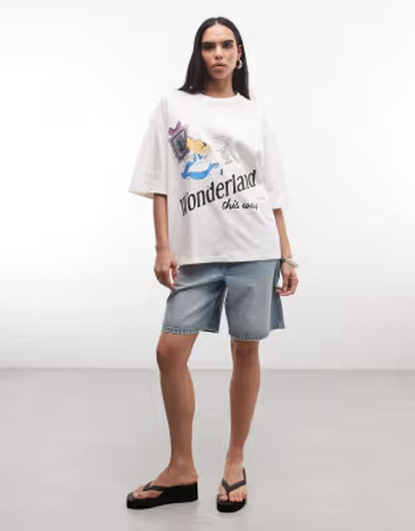 エイソス レディース トップス ティーシャツ グラフィック ASOS DESIGN x Disney t-shirt with Alice インチ Wonderland graphic WHITE 白いこと