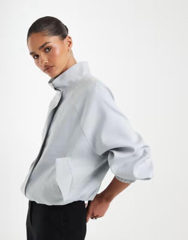 エイソス レディース アウター 上衣・上衣 照明ランプのど首 リネン ASOS DESIGN linen look funnel neck jacket インチ baby LIGHT BLUE 青碧