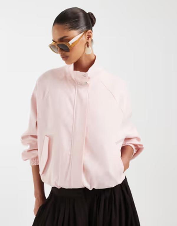 エイソス レディース アウター 上衣・上衣 照明ランプのど首 リネン ASOS DESIGN linen funnel neck jacket インチ baby LIGHT PINK さくら色