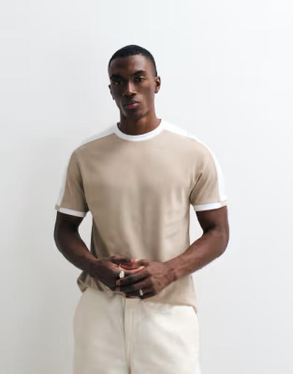 エイソス メンズ トップス ティーシャツ レギュラー相応う 対照 ASOS DESIGN heavyweight regular fit-shirt with contrast panel Cobblestone ベージュ