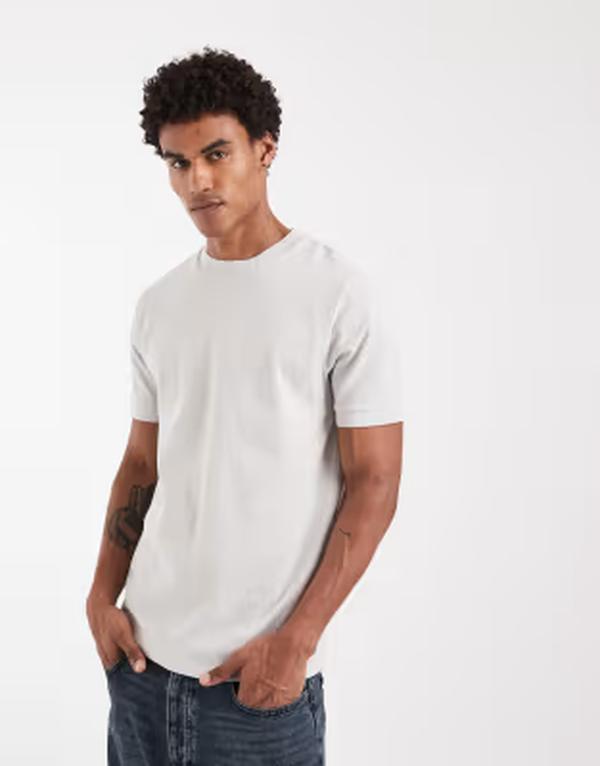 エイソス メンズ トップス ティーシャツ レギュラー相応う ASOS DESIGN regular fit-shirt with binding pique Lunarock 薄墨色