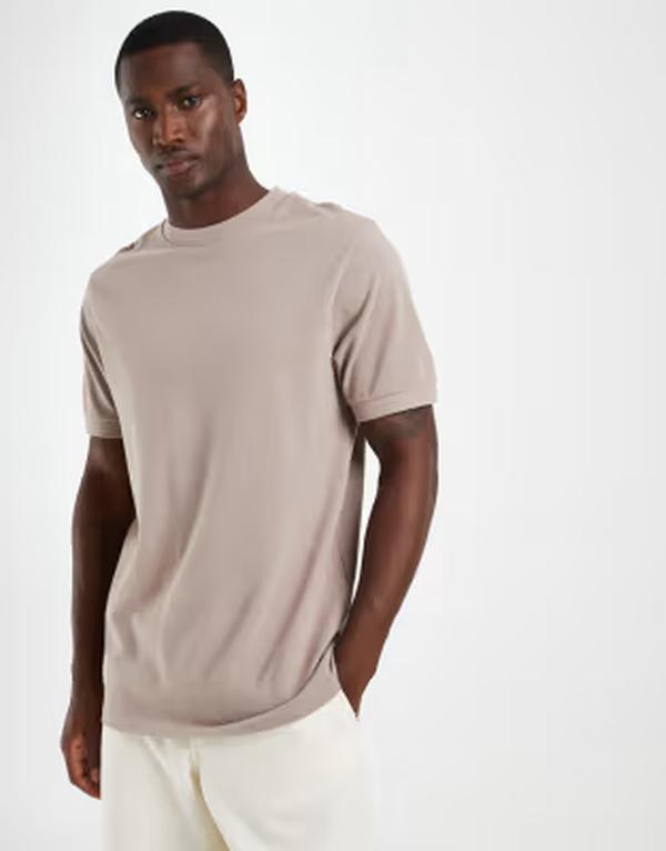 エイソス メンズ トップス ティーシャツ レギュラー相応う ASOS DESIGN regular fit-shirt with binding pique Mocha meringue モカ