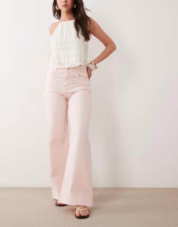マンゴ レディース ボトムス デニムパンツ ワイドレッグ コットン ジーンズ Mango Belle 100% cotton wide leg jeans in pastel pink ピンク|ReVida 店