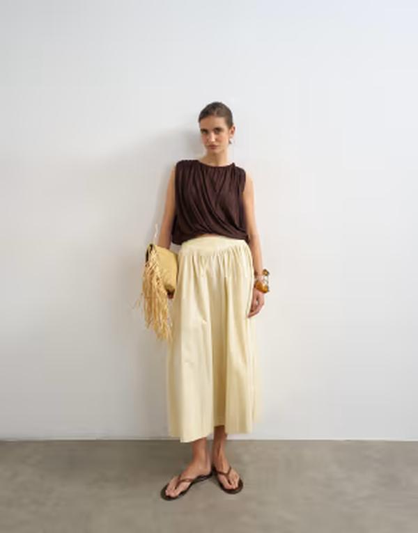 とっ始め販売店 レディース 下つ方スコート マキシ Topshop dropped waist saloon maxi skirt インチ cream 皮膚軟化剤