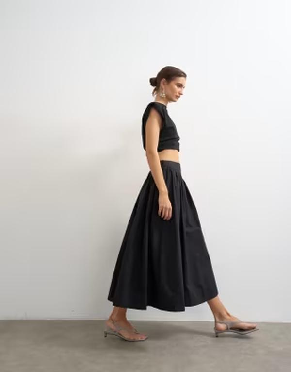 とっ始め販売店 レディース 下つ方スコート マキシ Topshop dropped waist saloon maxi skirt Black 黒いこと