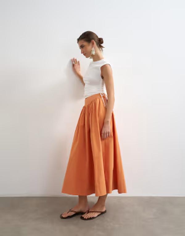 とっ始め販売店 レディース 下つ方スコート Topshop dropped waist saloon midaxi skirt インチ rust 挙げ句の果て