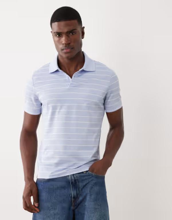 マンゴ メンズ トップス ティーシャツ スポーツシャツ Mango short sleeve striped polo T-shirt インチ pale BLUE 青碧