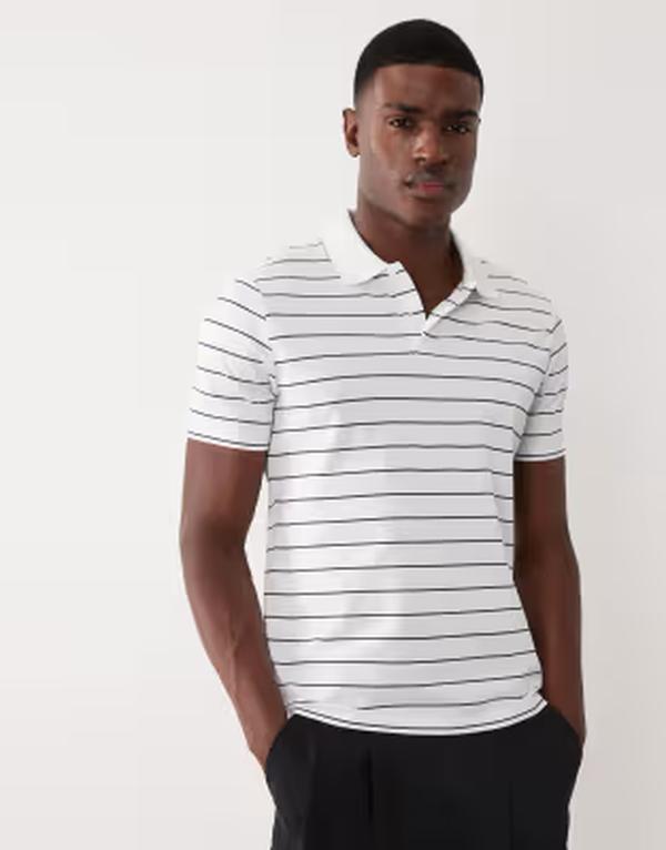 マンゴ メンズ トップス ティーシャツ スポーツシャツ Mango short sleeve striped polo T-shirt WHITE 白いこと