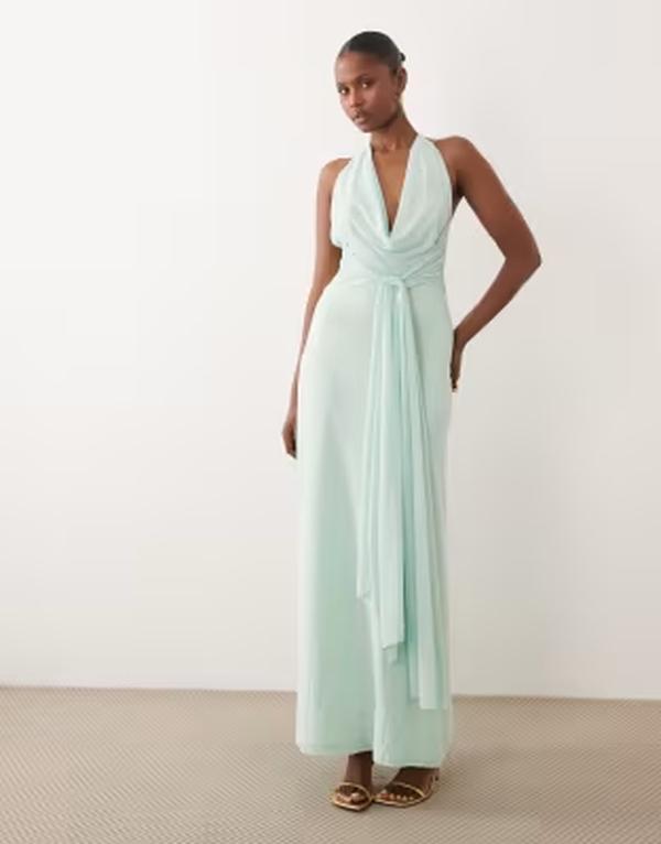 ティエフエヌシー レディース トップス 衣裳 後ろ側くい違い メッシュ マキシ ホルター TFNC mesh cami halter backless maxi dress インチ light aqua Light aqua アクア