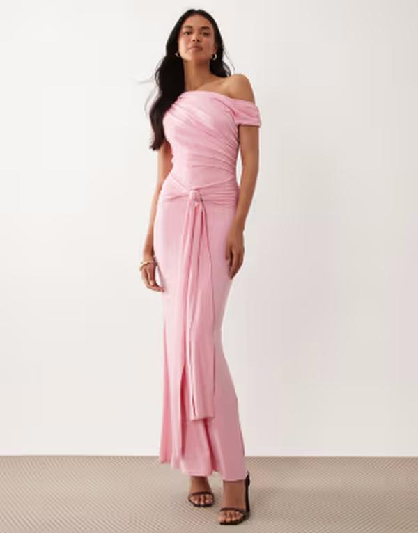 ティエフエヌシー レディース トップス 衣装 ドレープ マキシ TFNC slinky draped one shoulder maxi dress インチ sugar PINK サクラ色