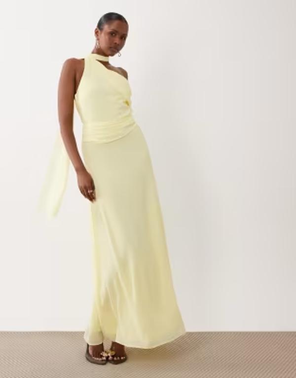 ティエフエヌシー レディース トップス 衣装 シフォン マキシ TFNChiffone shoulder scarf neck maxi dress インチ lemon