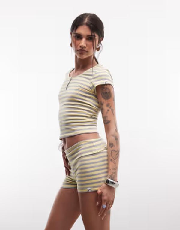 コルージョン レディース トップス ティーシャツ COLLUSION henley baby tee インチ yellow stripes - part of a set Yellow Stripe 黄色