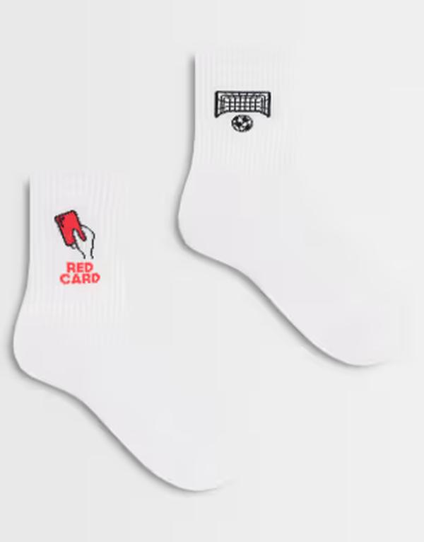 エイソス メンズ アンダーお召しもの ソックス グラフィック ASOS DESIGN 2 pack socks with soccer graphic インチ multi マルチ色合い