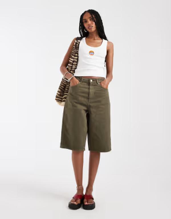 エイソス レディース ボトムス 二分の一ズボン下・さる股引き 遊撃手ズボン下 ASOS DESIGN baggy bermuda shorts Khaki カーキ