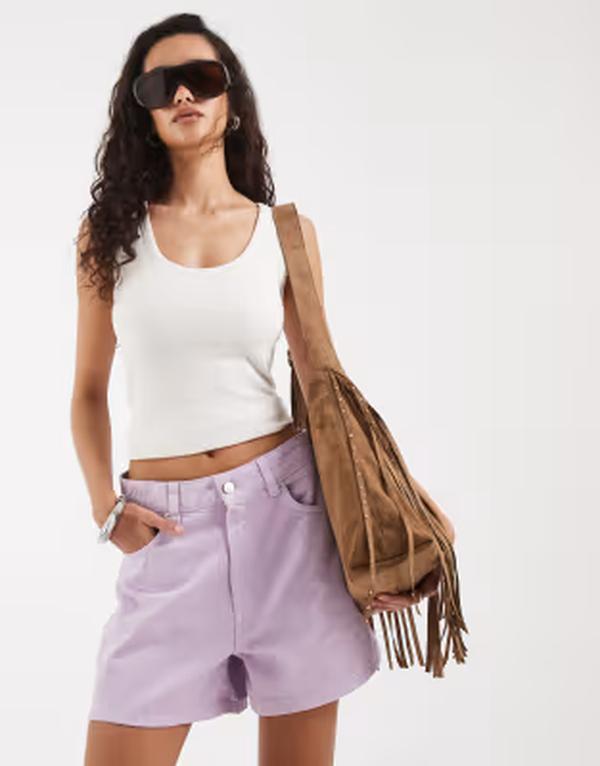 エイソス レディース ボトムス 二分の一ズボン下・さる股引き A 伝達ルート 遊撃手ズボン下 ASOS DESIGN longer A-line shorts インチ lilac 紫はしどい