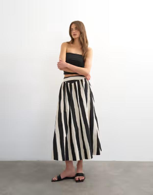 とっ始め販売店 レディース 下つ方スコート 刷り上げる マキシ Topshop drop waist saloon maxi skirt インチ mono stripe print STRIPE 縞模様