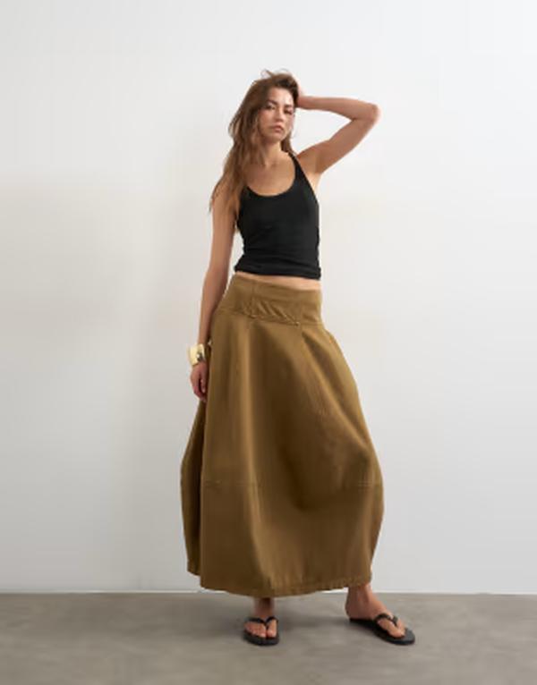 とっ始め販売店 レディース 下つ方スコート ジーンズ マキシ Topshop denim barrel seamed maxi skirt インチ cumin ジーンズ