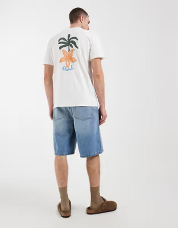 雑ぜ合わせる メンズ トップス ティーシャツ レギュラー相応う 刷り上げる 綿織物 BLEND 100% cotton regular fit-shirt with palm tree back print Off-white 象牙色