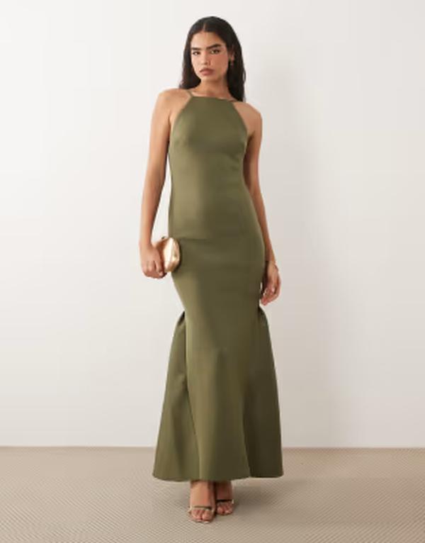 エイソス レディース トップス 衣装 明けっ広げうしろ側 ハイネック マキシ ASOS DESIGN high neck maxi dress with open back インチ olive オリーブ