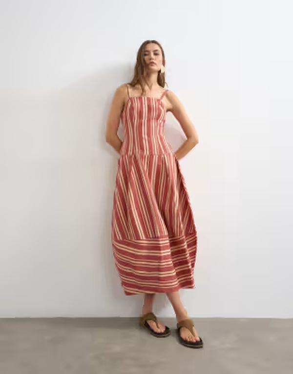いの一番販売店 レディース トップス 衣裳 ジーンズ マキシ Topshop denim barrel maxi dresstripe Red stripe 赤いこと