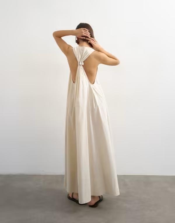 トップショップ レディース トップス ワンピース マキシ ホルター Topshopoplin halter deep hemaxi trapeze dress Off white オフホワイト|ReVida 店