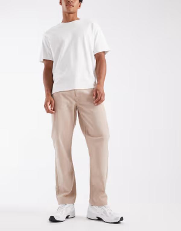 エイソス メンズ ボトムス 心地好いズボン下 ASOS DESIGN straight pants BEIGE ベージュ