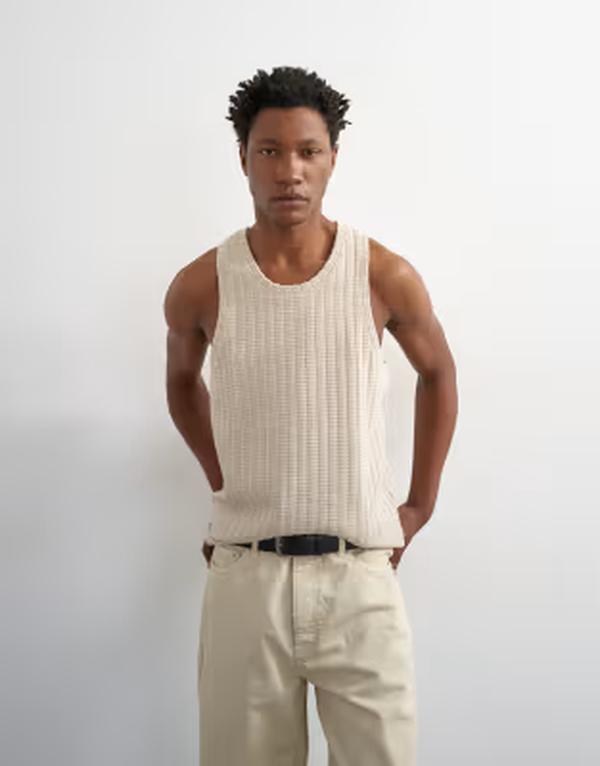 とっ始めマン メンズ トップス より良い 伸び伸びする相応う Topman relaxed fitextured tank top インチ stone 石ころ