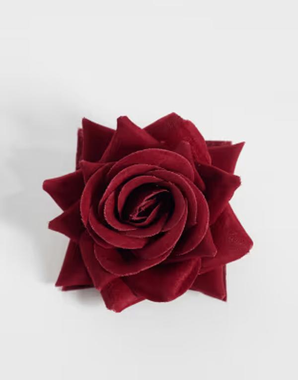エイソス メンズ 佩び物 カフスリンク ASOS DESIGN fabric rose corsage brooch RED 赤いこと