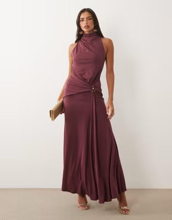 エイソス レディース トップス 衣裳 ハイネック ドレープ マキシ ASOS DESIGN high neck draped maxi dress with trim detailing インチ violet 相撲取り草