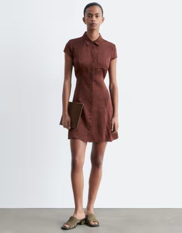アンドアザーストーリーズ レディース トップス 衣裳 プルオーバー \u0026 Other Storieshort sleeved jacquard shirt dress インチ chocolate BROWN 赤銅色