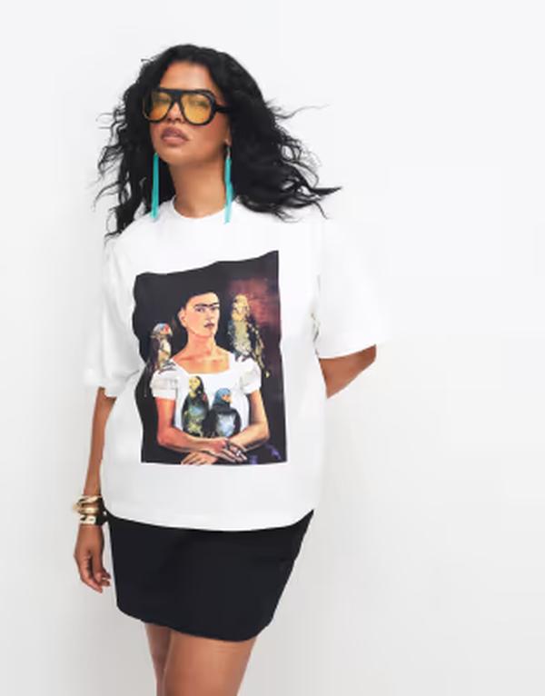 エイソス レディース トップス ティーシャツ ASOS Curve ASOS DESIGN Curve Oversized Me and my parrots art-shirt WHITE 白いこと