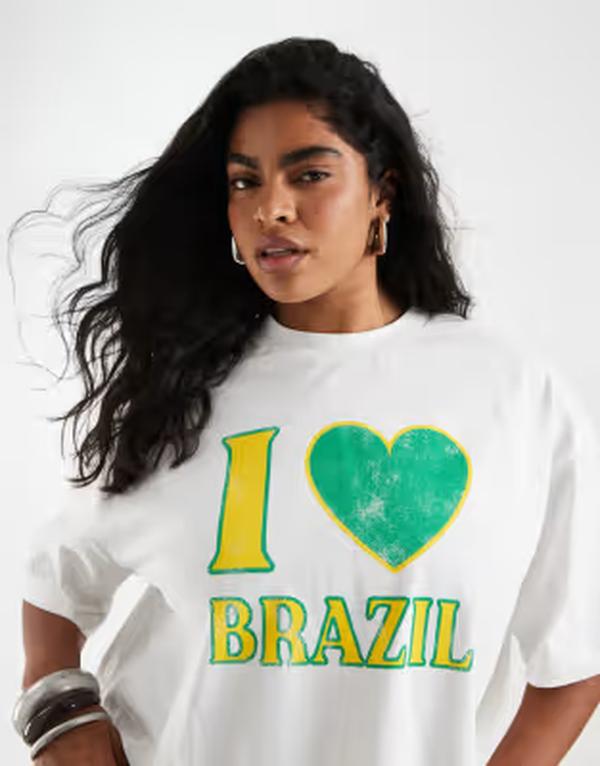 エイソス レディース トップス ティーシャツ グラフィック ASOS Curve ASOS DESIGN Curve boxy crop tee with I love Brazil graphic WHITE 白いこと