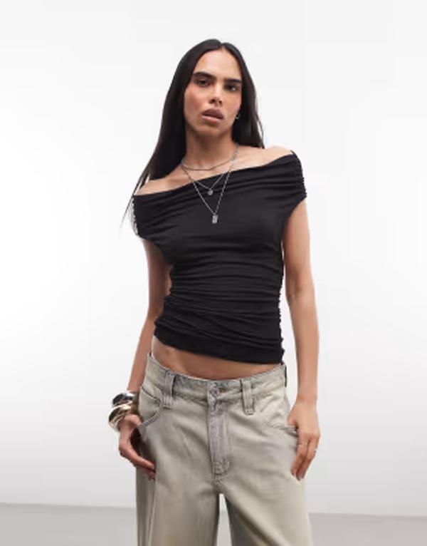 ウィークデイ レディース トップス Tシャツ オープンバック Weekday off the shoulder top with open back Black ブラック｜ReVida 店