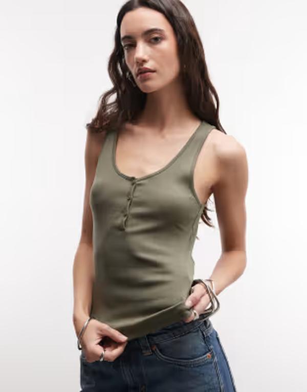 平日 レディース トップス ティーシャツ Weekday henley tank top Khaki カーキ