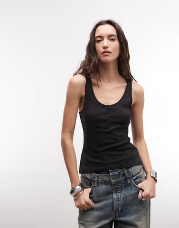 平日 レディース トップス ティーシャツ Weekday henley tank top Black 黒いこと