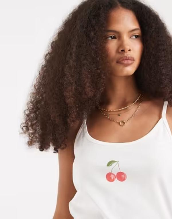 ヴェロモーダ レディース トップス プルオーバー 刷り上げる プルオーバー グラフィック Vero Moda jersey cami top with cherry print graphic SNOWHITE CHERRY 白いこと