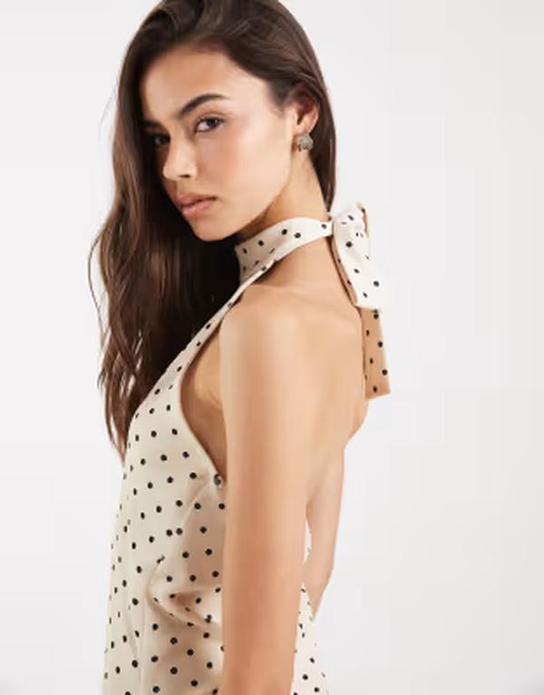 ベロモーダ レディース トップス ワンピース ドット柄 ドット ミニ ホルター Vero Moda Tall halter neck polka dot mini dress in cream and Cream black spot クリーム|ReVida 店