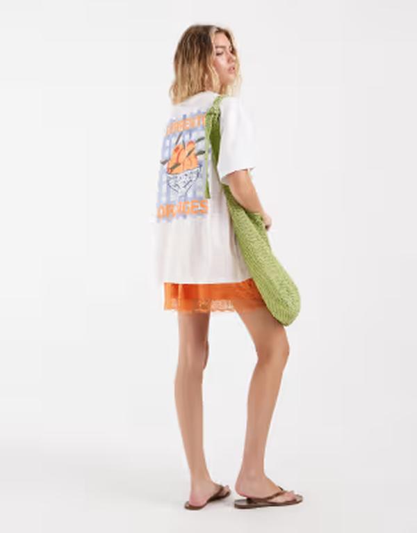 ヴェロモーダ レディース トップス ティーシャツ グラフィック Vero Moda sorrentoranges oversized graphic T-shirt Bright White ORANGES 白いこと