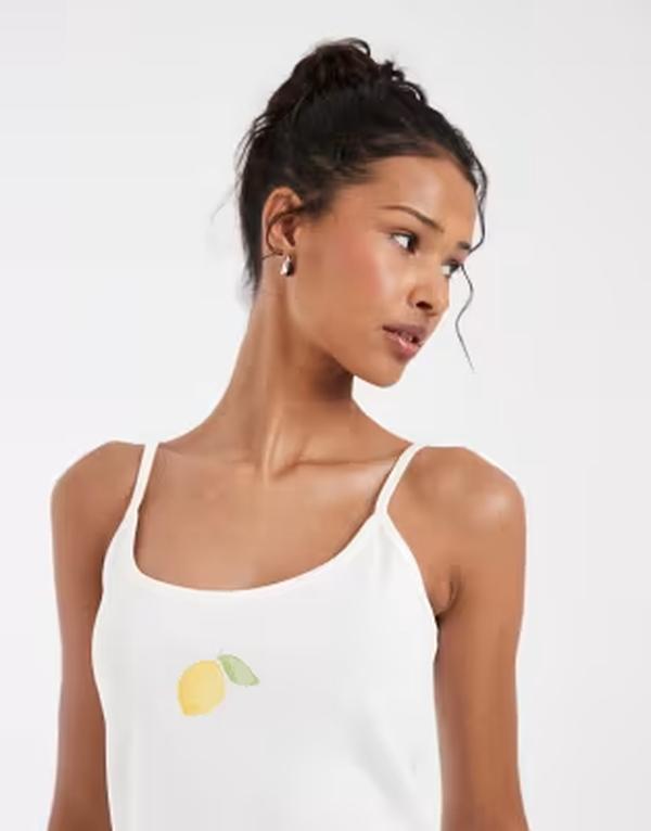 ヴェロモーダ レディース トップス プルオーバー 刷り上げる プルオーバー グラフィック Vero Moda jersey cami top with lemon print graphic Snowhite LEMON 白いこと